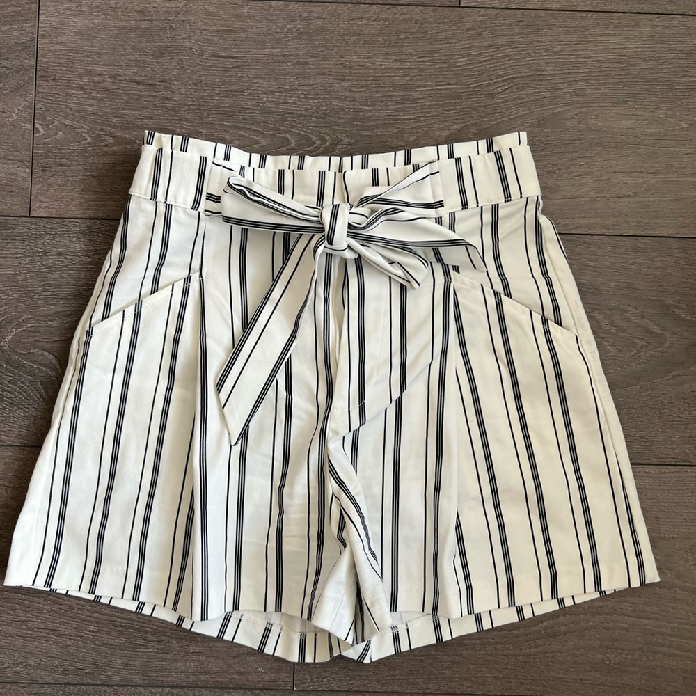 Zara High Waist Black and White Shorts with Paper Bag Waist
